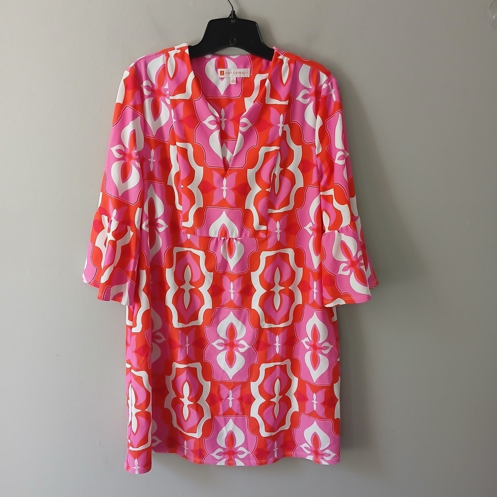 Jude Connally Women's Size‎ Small Geometric 3/4 Bell Sleeve Mini Tunic Dress